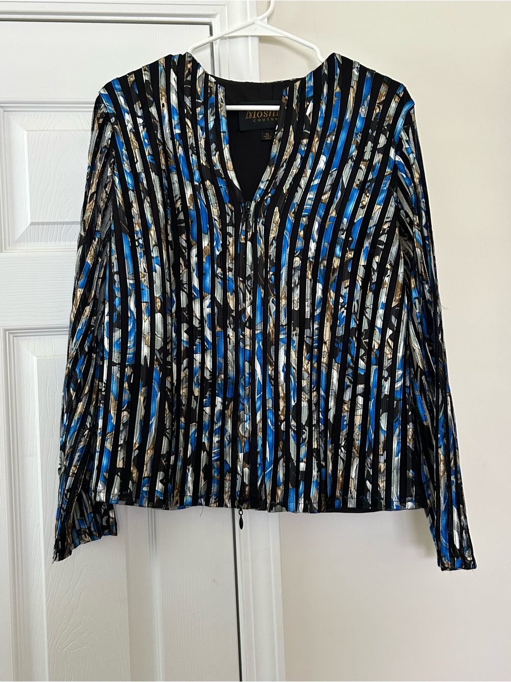Moshita Couture Women's Blue & Black Striped Zip-Front Blouse by Mystique
